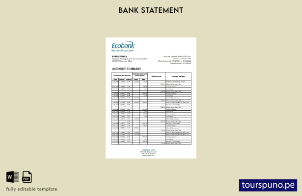 listo para imprimir plantilla de Excel de extracto bancario de Chad Ecobank